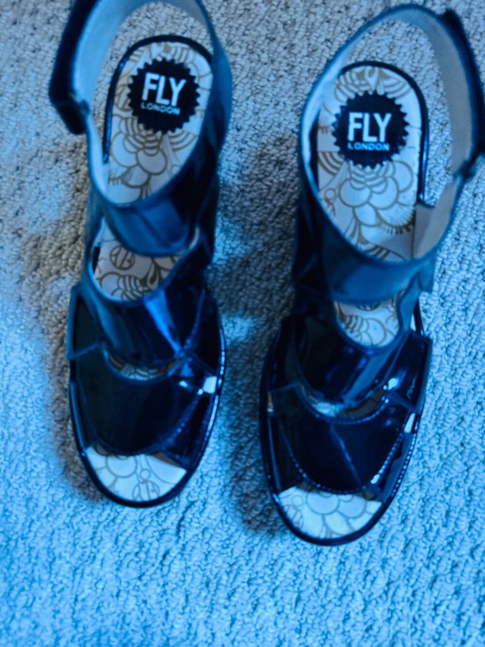 Fly London Black Patent Leather Wedge, size 40
